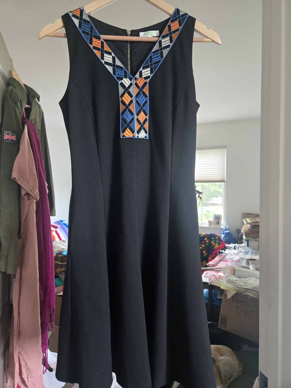 Jade Melody Tam Black Midi Dress Geometric V-Panel Size 8